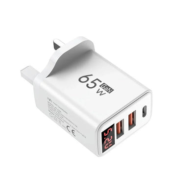 65W GaN USB-C Fast Charger – 2 USB-C + USB-A PD Charging Adapter